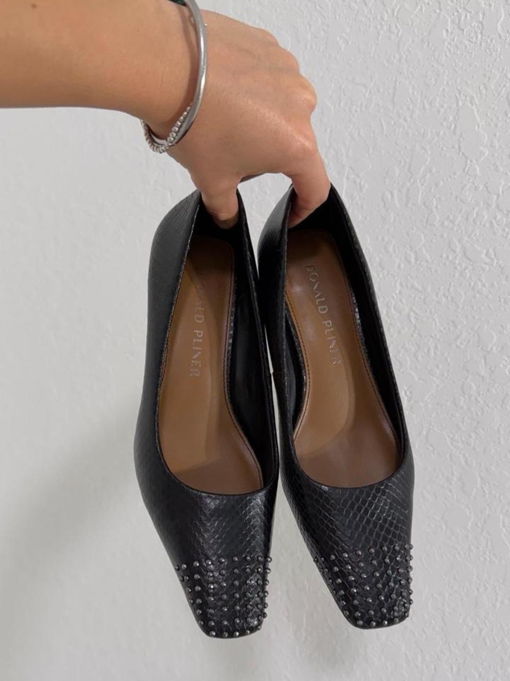 Donald J. Pliner Black Studded Squared-Toe Pumps